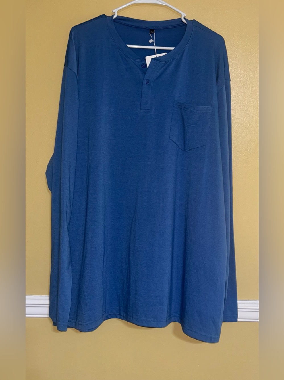 Neer Men's 3X Long Sleeve Henley Shirt Pocket Deep Blue